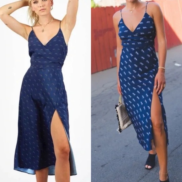 Cleobella Dresses & Skirts - Cleobella Revel Slip Dress Navy Midi Tiger shiny sexy Goddess size medium